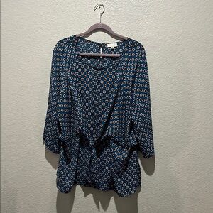 Chenault Women’s Geometric Print Tie Front Draped top Sz‎ 2X Boho Flowy Vacation